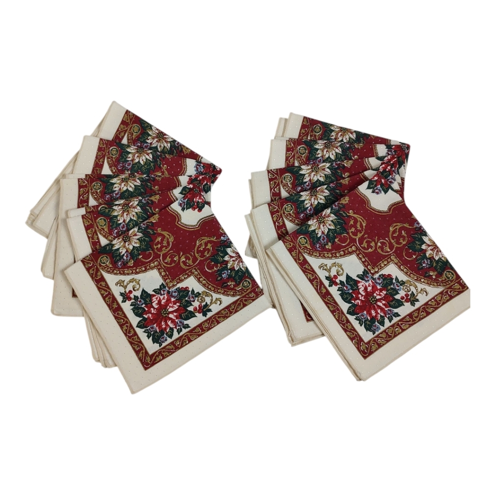 Vintage Sunweave Poinsettia Christmas Cloth Napkins Set of 10